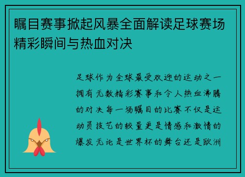 瞩目赛事掀起风暴全面解读足球赛场精彩瞬间与热血对决